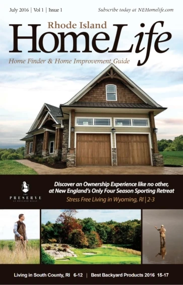 Cover of NE Home Life featuring The Preserve's cabin retreat.