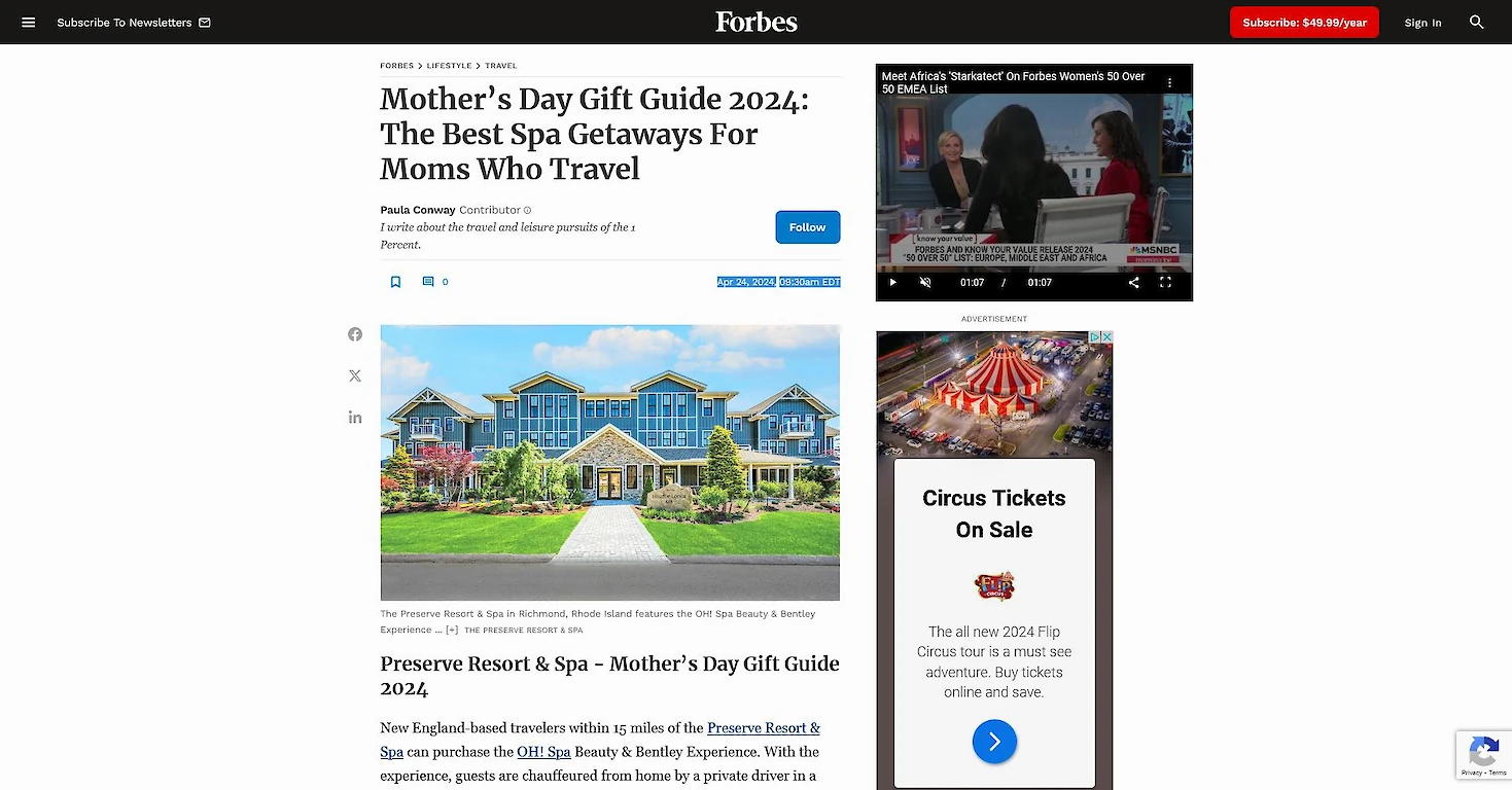 Featured article in FORBES about The Preserve Resort & Spa
